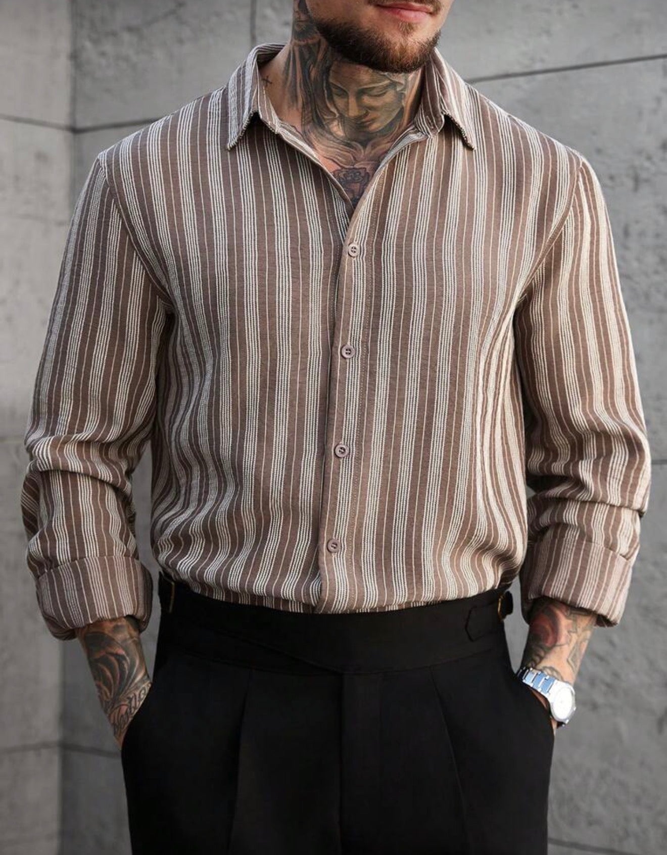 Elite Striped Shirt – Beige & Brown