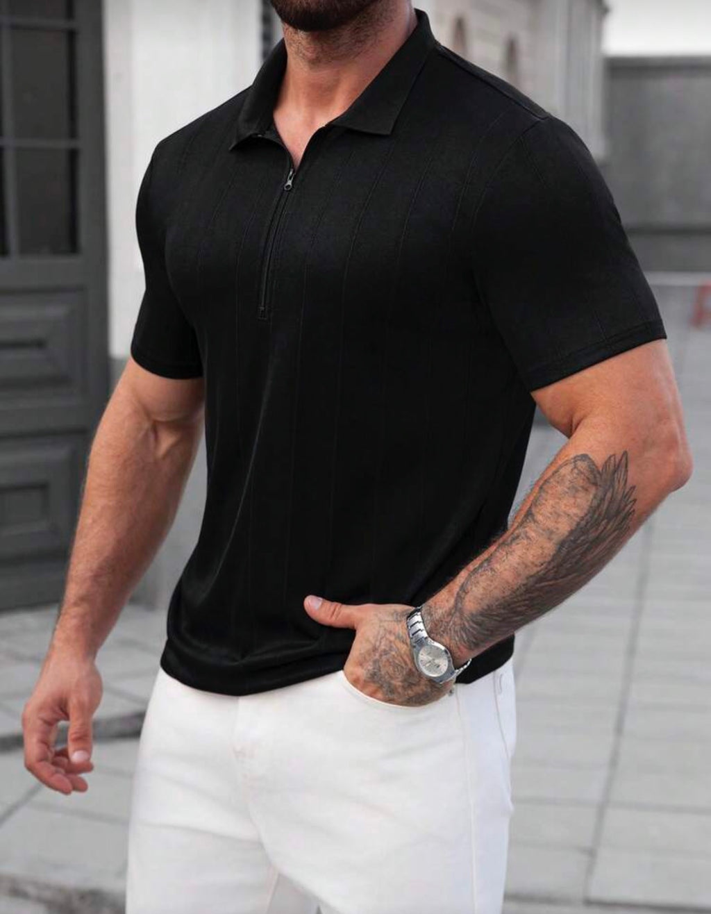 Essential Black Zip Polo