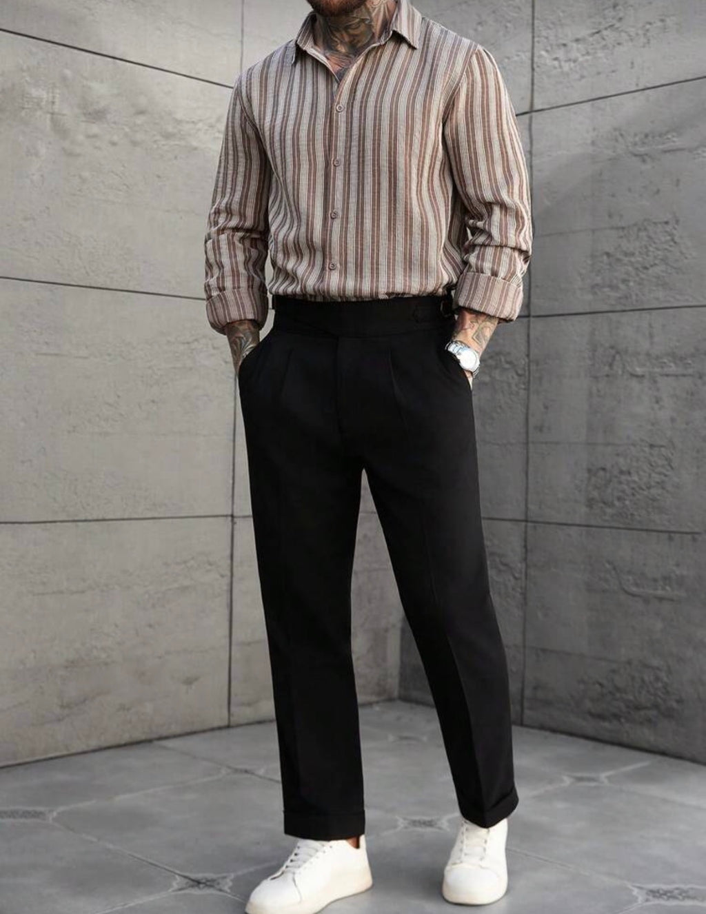 Elite Striped Shirt – Beige & Brown