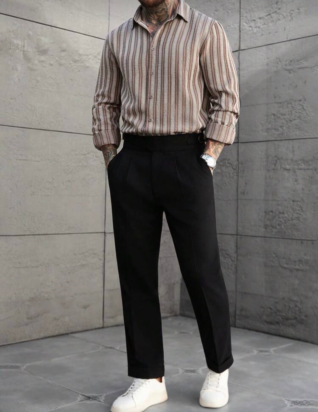 Elite Striped Shirt – Beige & Brown