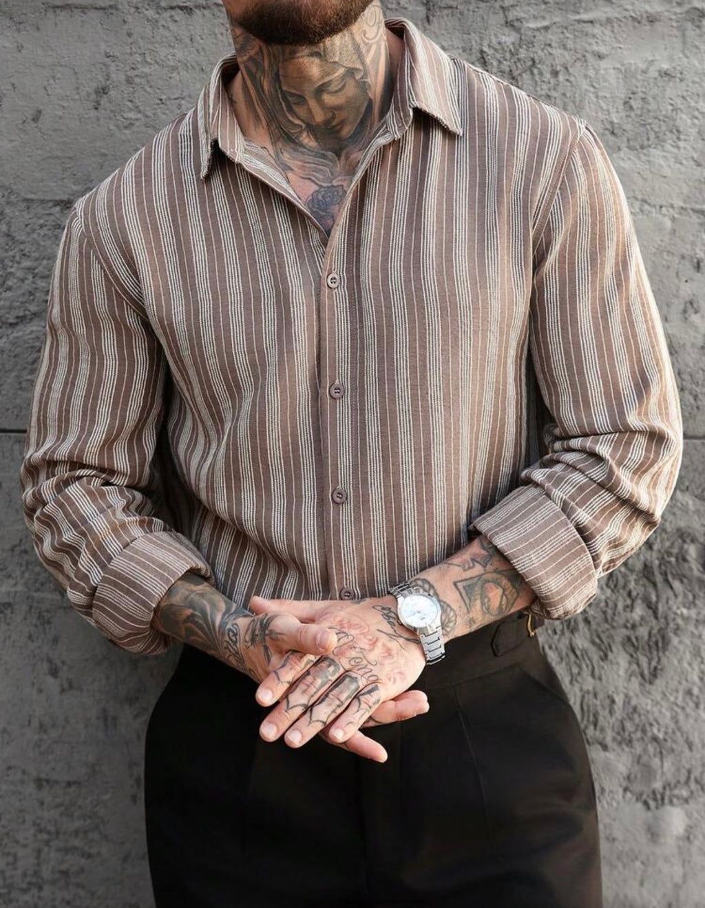 Elite Striped Shirt – Beige & Brown