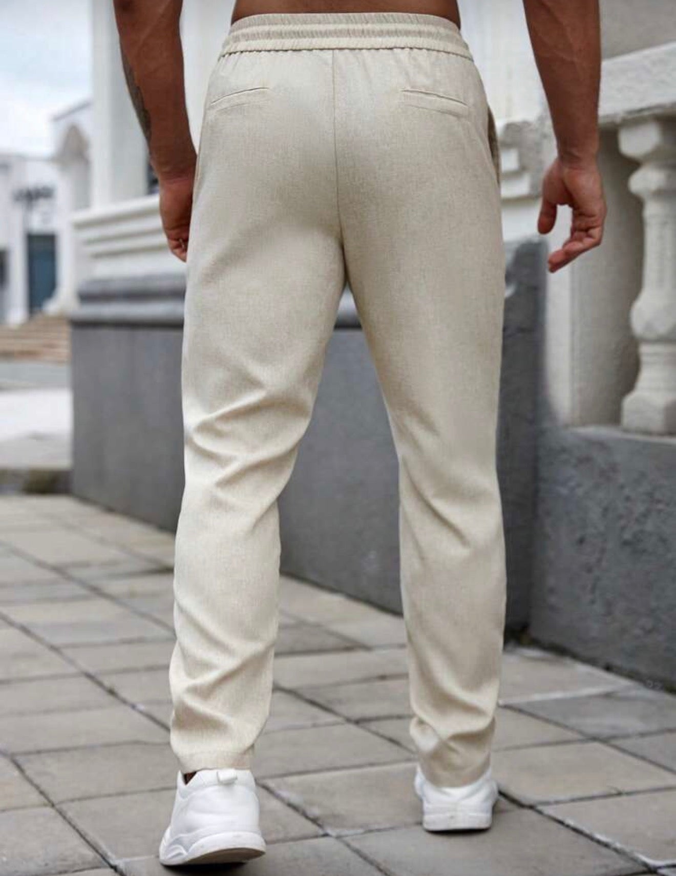 Beige Linen-Style Jogger Trousers
