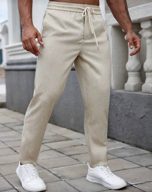Beige Linen-Style Jogger Trousers